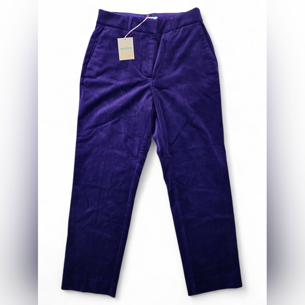 Boden Kew Velvet Straight Leg Trousers Purple UK 10P / US 6P – New with Tags